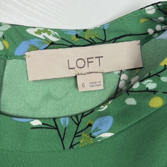 Ann Taylor LOFT Floral Long Sleeve A-Line Mini Dress Boho Green 6 - Picture 9 of 12